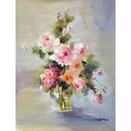 玫瑰瓶花- y15466 - 畫作系列 - 油畫 - 油畫花系列